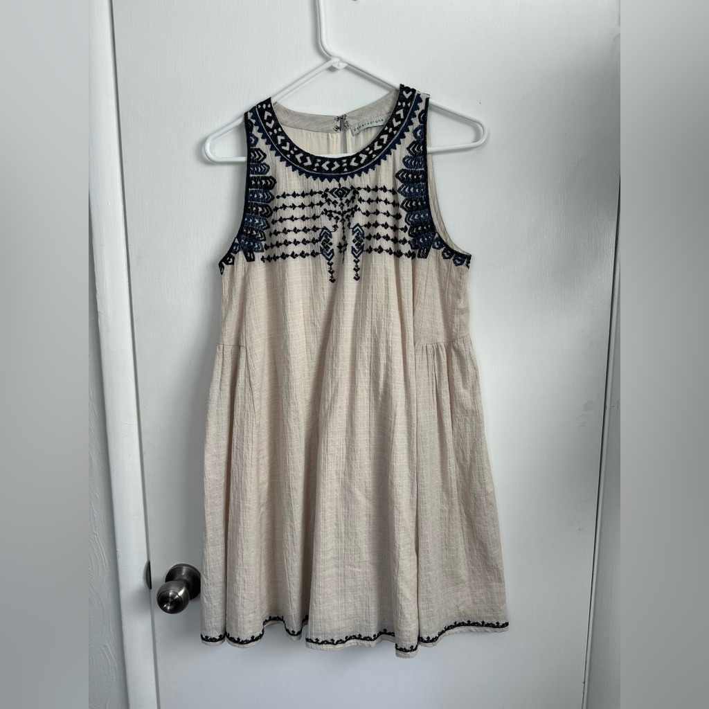 Paper Crane Cream Mini Sundress With Black Embroidery